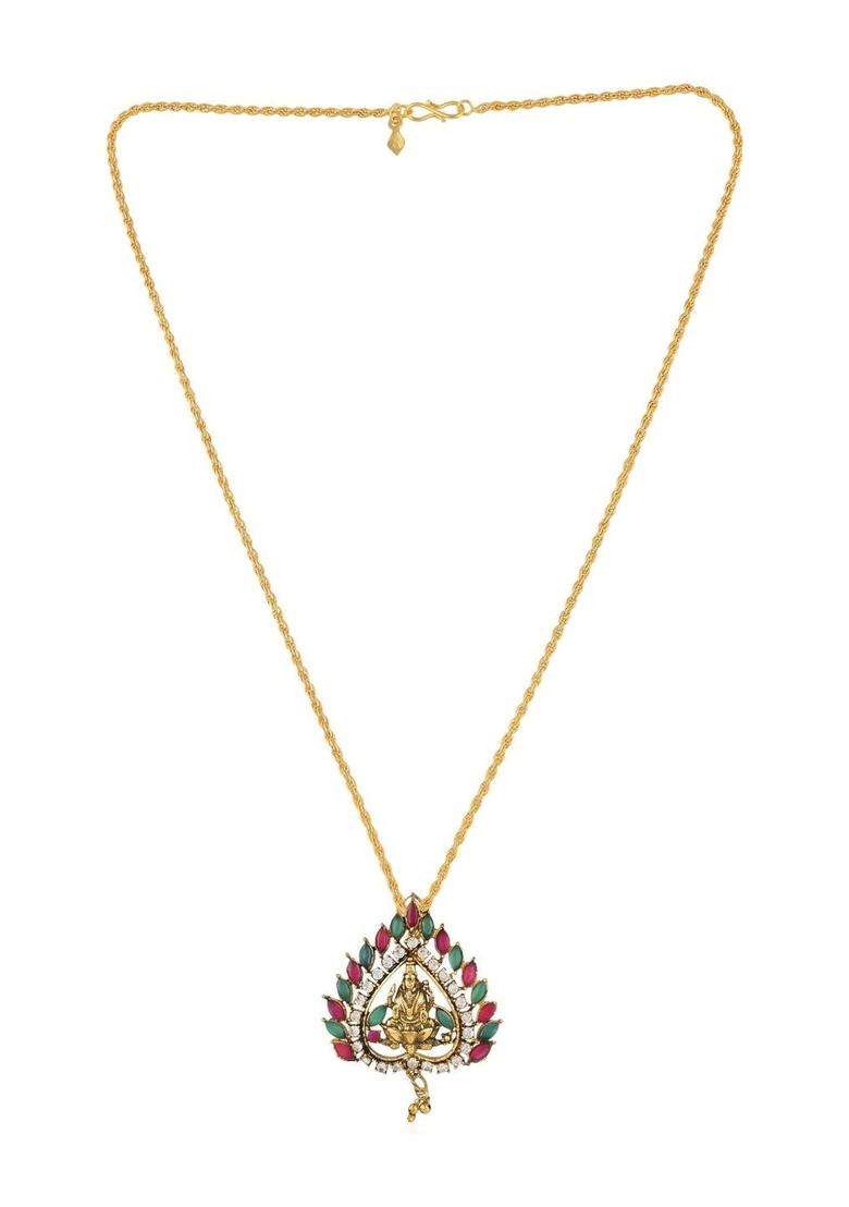 Gold-Plated Teardrop Shaped Pendants with Chains for Men & Women | Traditional Temple Jewellery for Wedding & Festive Wear | Festive Gift - Indya