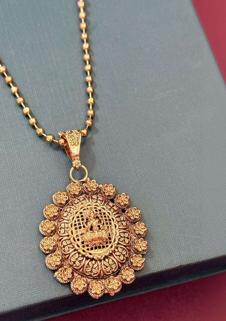 Gold-Plated Traditional Goddess Temple Pendant and Earrings for Women | Traditional Temple Jewellery for Wedding & Festive Wear | Gift for Her - Indya