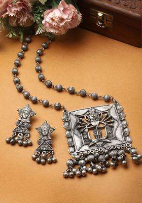 Silver-Plated Oxidised Beaded & Ghungroo Studded Temple Jewellery Set for Women | Traditional Temple Jewellery for Wedding & Festive Wear | Gift for Her