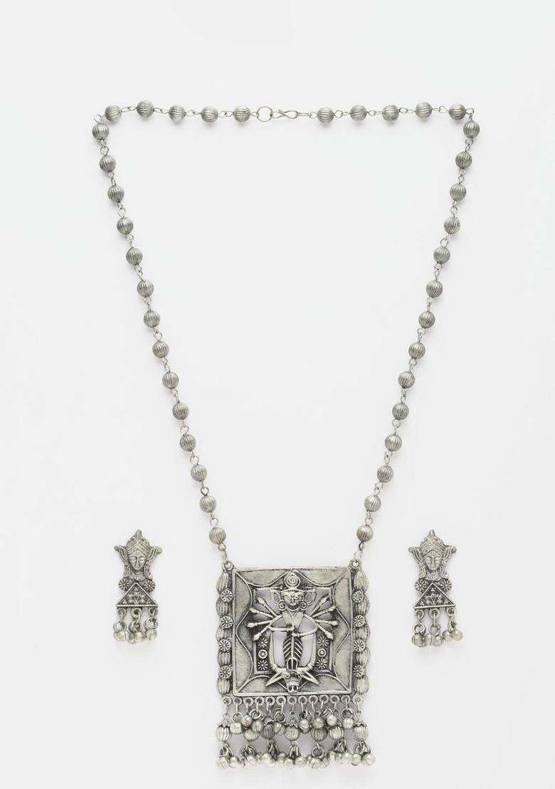 Silver-Plated Oxidised Beaded & Ghungroo Studded Temple Jewellery Set for Women | Traditional Temple Jewellery for Wedding & Festive Wear | Gift for Her - Indya