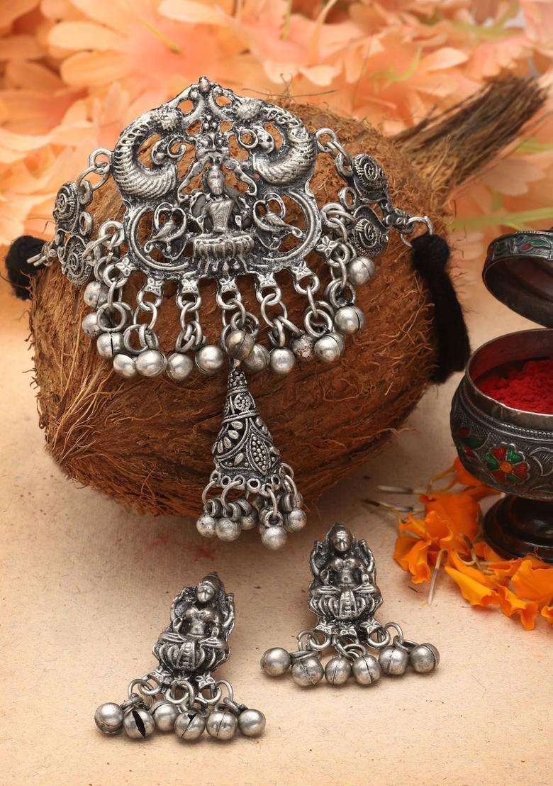 Silver-Plated Ghungroo-Studded Oxidised Jewellery Set for Women | Traditional Temple Jewellery for Wedding & Festive Wear | Gift for Her - Indya