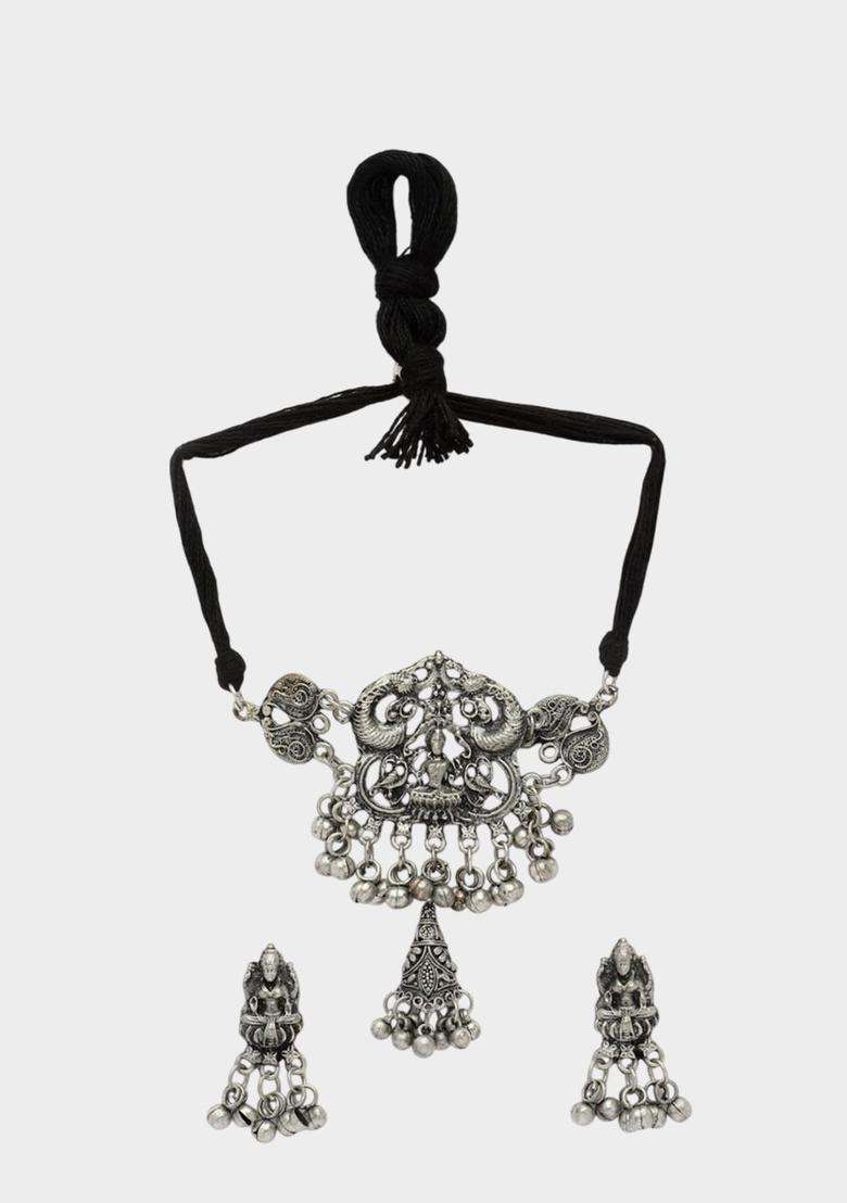 Silver-Plated Ghungroo-Studded Oxidised Jewellery Set for Women | Traditional Temple Jewellery for Wedding & Festive Wear | Gift for Her - Indya