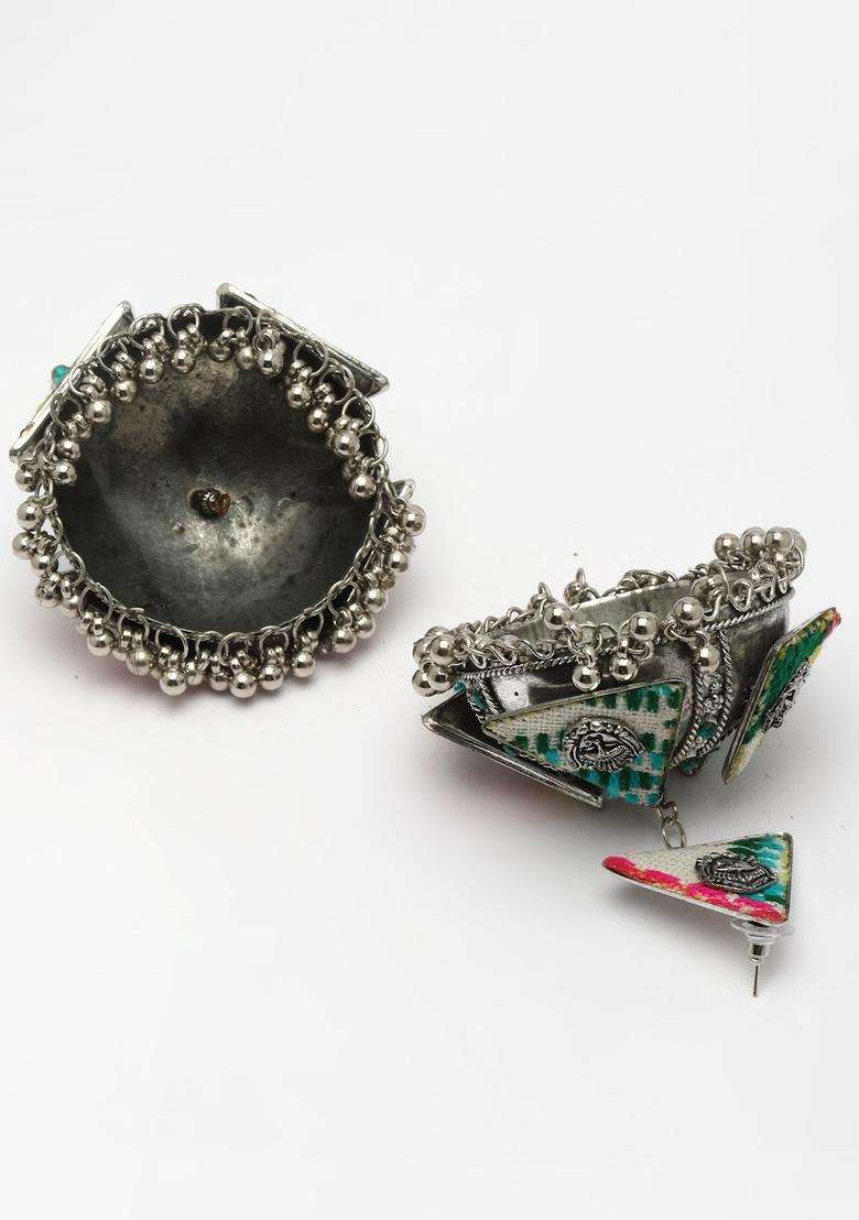 Silver-Plated Crystals Studded Dome Shaped Temple Oxidised Jhumkas for Women | Traditional Temple Jewellery for Wedding & Festive Wear | Gift for Her - Indya