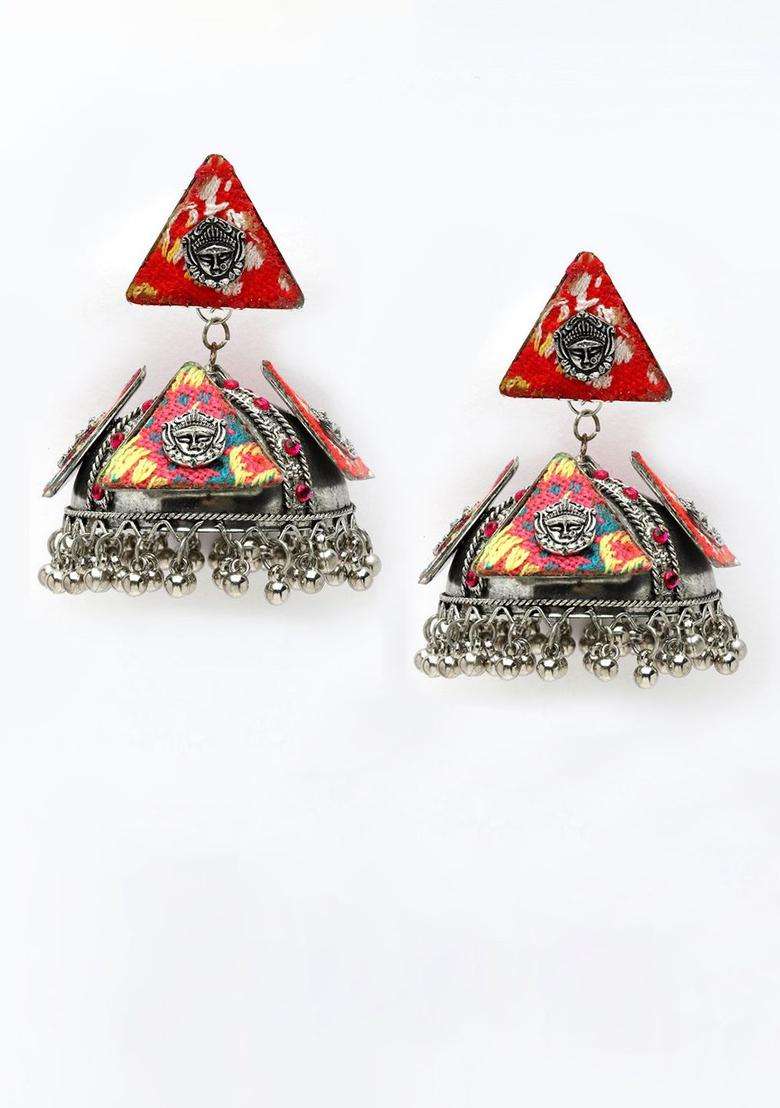 Silver-Plated Crystals Studded Dome Shaped Temple Oxidised Jhumkas for Women | Traditional Temple Jewellery for Wedding & Festive Wear | Gift for Her - Indya