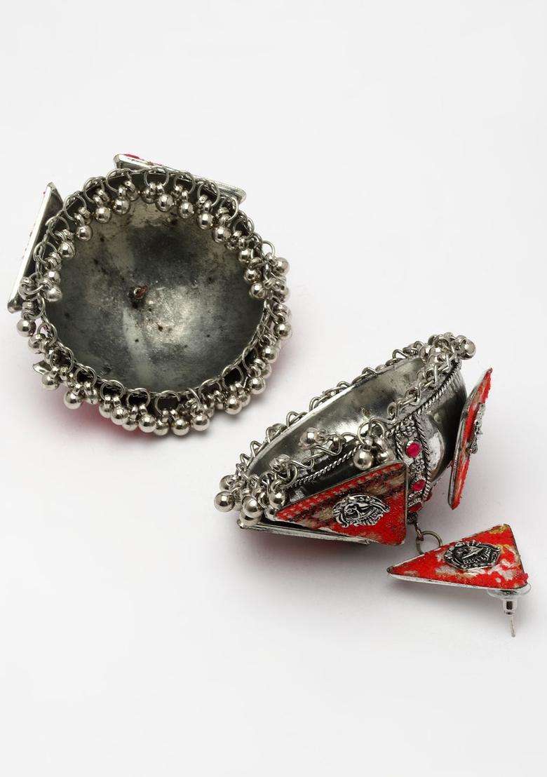 Silver-Plated Crystals Studded Dome Shaped Temple Oxidised Jhumkas for Women | Traditional Temple Jewellery for Wedding & Festive Wear | Gift for Her - Indya