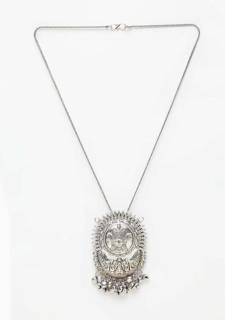 Brass Silver-Plated Temple Necklace for Women | Stylish Party & Everyday Wear | Gift for Her - Indya