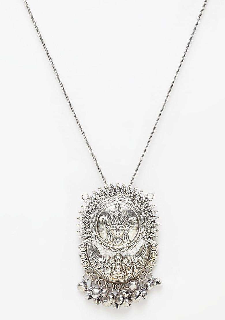 Brass Silver-Plated Temple Necklace for Women | Stylish Party & Everyday Wear | Gift for Her - Indya