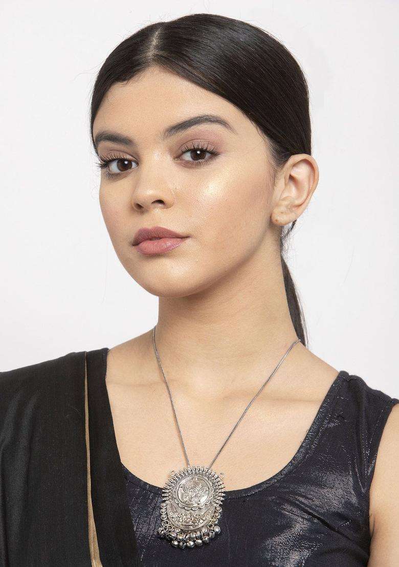 Brass Silver-Plated Temple Necklace for Women | Stylish Party & Everyday Wear | Gift for Her - Indya
