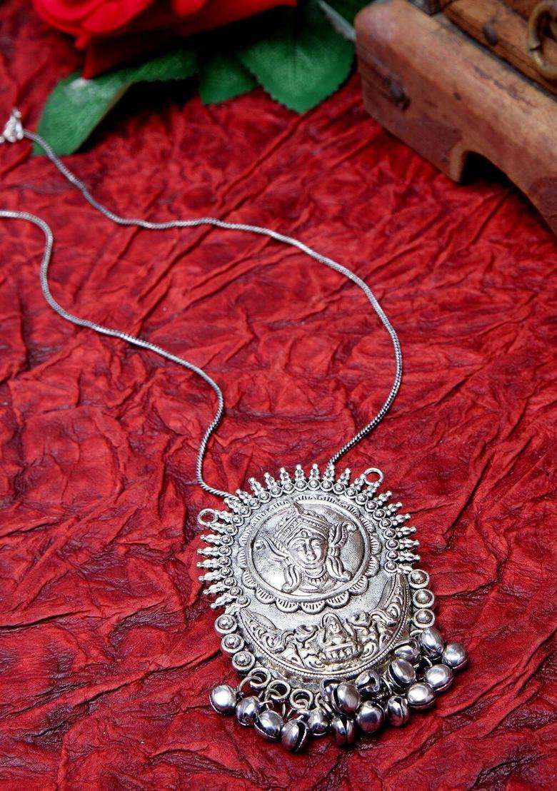 Silver-Toned Brass Silver-Plated Temple Necklace for Women | Traditional Temple Jewellery for Wedding & Festive Wear | Gift for Her - Indya