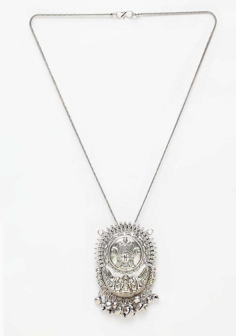 Silver-Toned Brass Silver-Plated Temple Necklace for Women | Traditional Temple Jewellery for Wedding & Festive Wear | Gift for Her - Indya