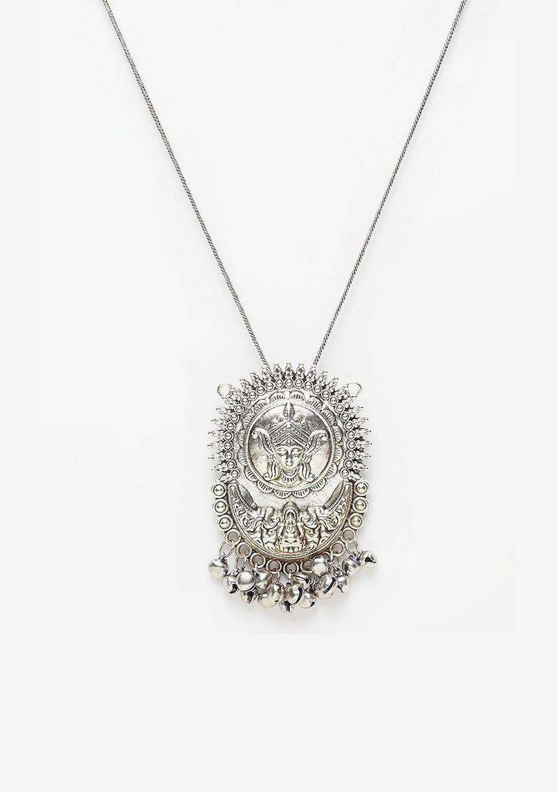 Silver-Toned Brass Silver-Plated Temple Necklace for Women | Traditional Temple Jewellery for Wedding & Festive Wear | Gift for Her - Indya