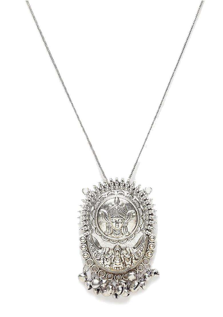 Silver-Plated Handcrafted Oxidised Antique Necklace for Women | Traditional Temple Jewellery for Wedding & Festive Wear | Gift for Her - Indya