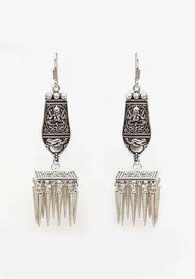 Silver-Toned Spiked Drop Earrings for Women | Traditional Temple Jewellery for Wedding & Festive Wear | Gift for Her