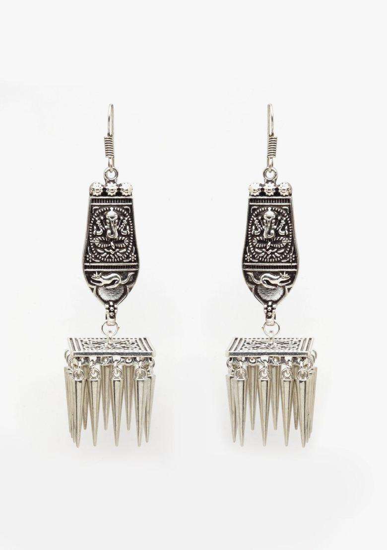 Silver-Toned Spiked Drop Earrings for Women | Traditional Temple Jewellery for Wedding & Festive Wear | Gift for Her - Indya