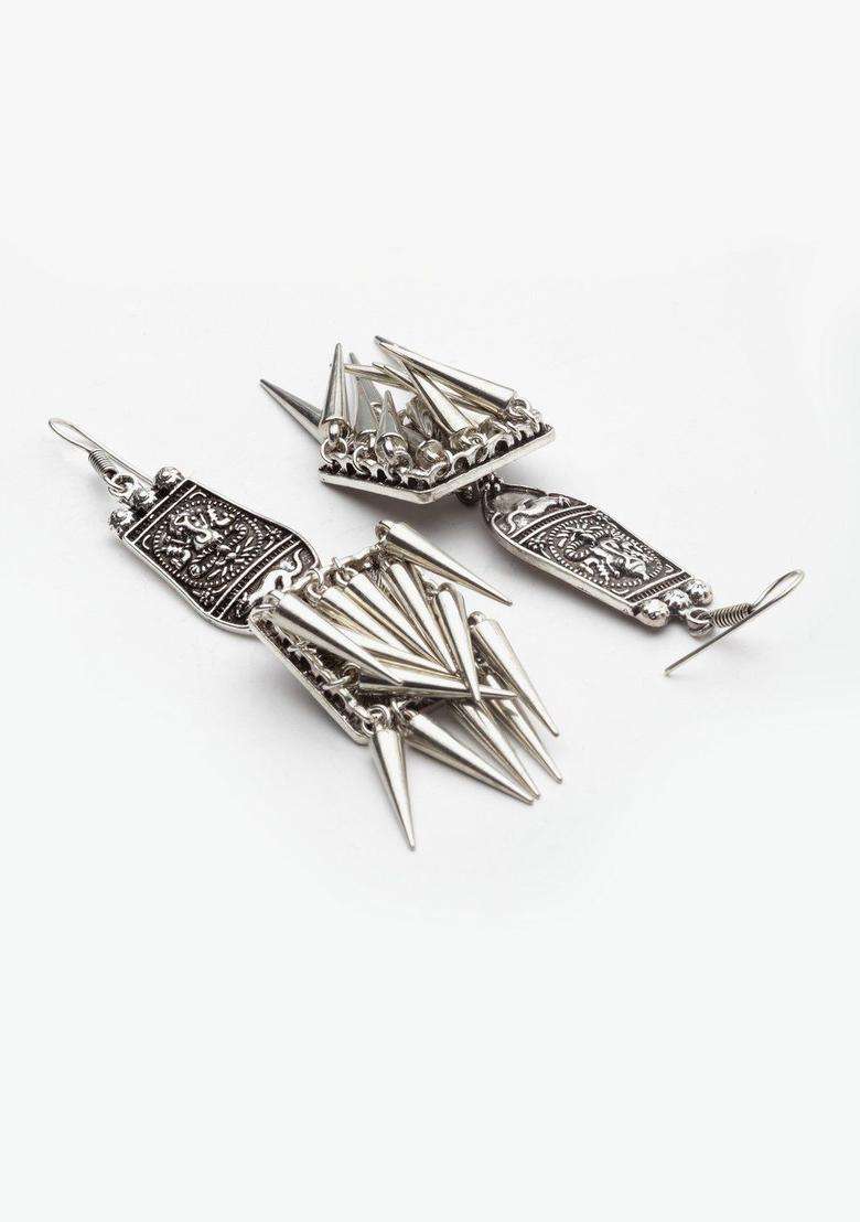 Silver-Toned Spiked Drop Earrings for Women | Traditional Temple Jewellery for Wedding & Festive Wear | Gift for Her - Indya