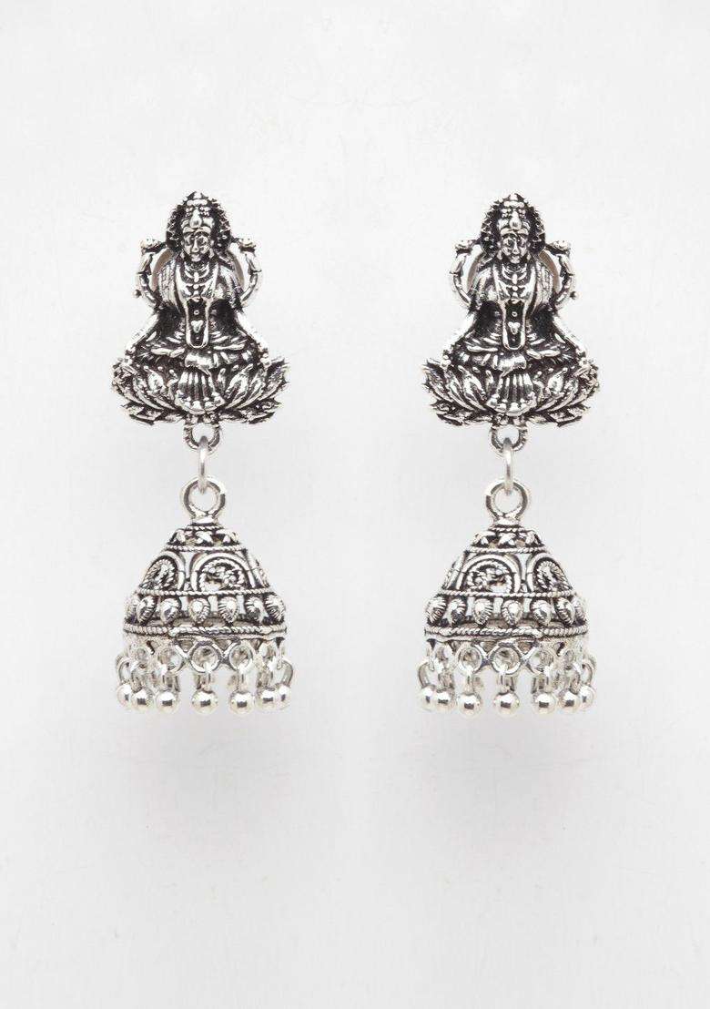Silver-Toned Dome Shaped Jhumkas for Women | Traditional Temple Jewellery for Wedding & Festive Wear | Gift for Her - Indya