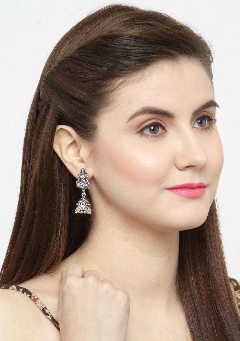 Silver-Toned Dome Shaped Jhumkas for Women | Traditional Temple Jewellery for Wedding & Festive Wear | Gift for Her - Indya