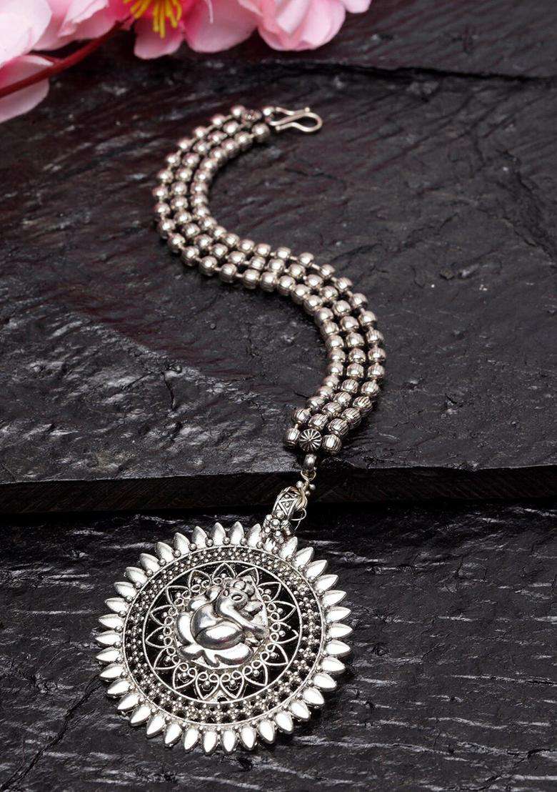 Silver-Plated Maang Tikka for Women | Traditional Temple Jewellery for Wedding & Festive Wear | Gift for Her - Indya