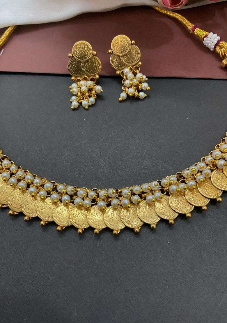 Gold-Plated Temple Pearl Necklace and Earrings for Women | Traditional Temple Jewellery for Wedding & Festive Wear | Gift for Her - Indya