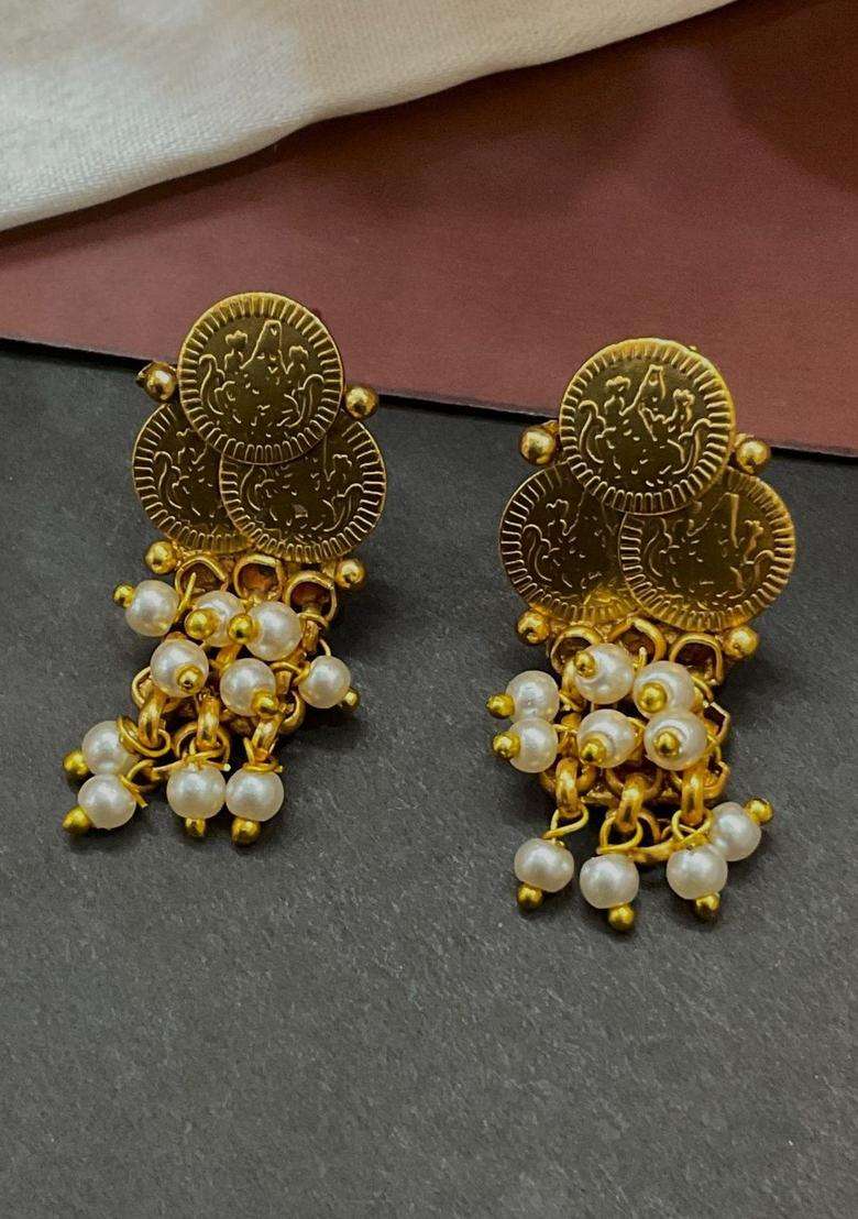 Gold-Plated Temple Pearl Necklace and Earrings for Women | Traditional Temple Jewellery for Wedding & Festive Wear | Gift for Her - Indya