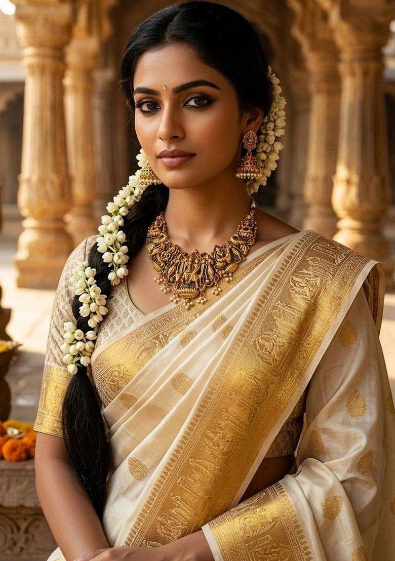 Gold-Plated Pearls Beaded Temple Necklace and Earrings for Women | Traditional Temple Jewellery for Wedding & Festive Wear | Gift for Her - Indya