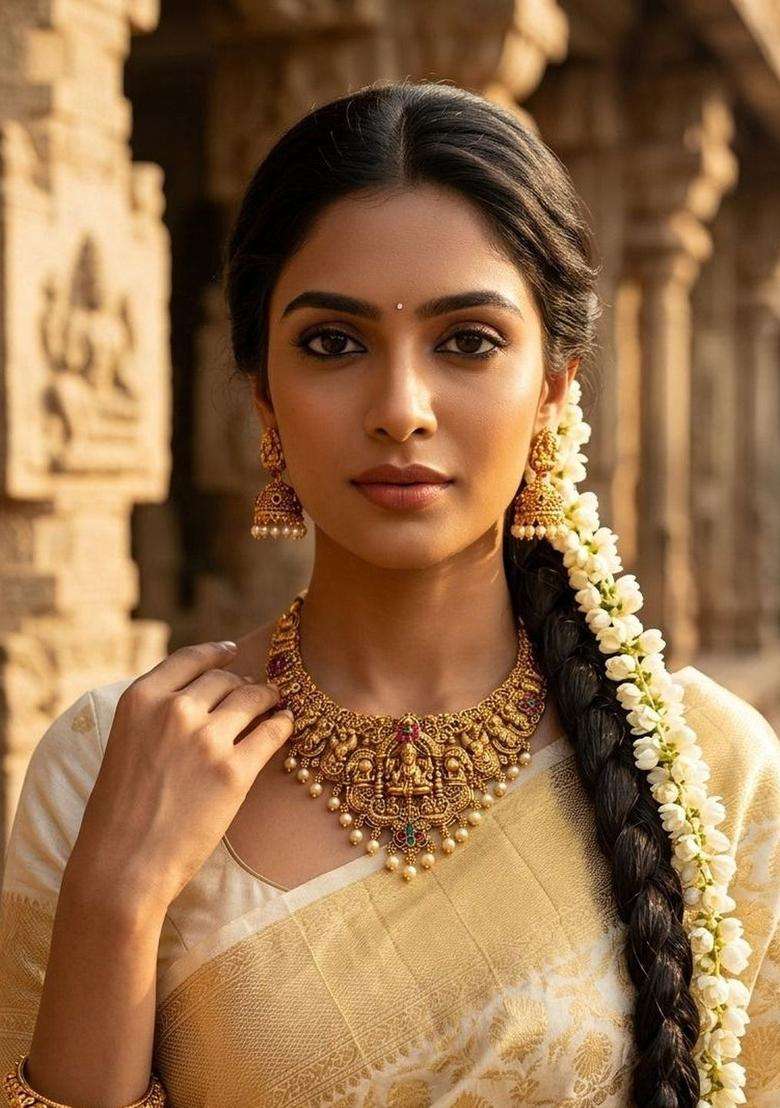 Gold-Plated Pearls Beaded Temple Necklace and Earrings for Women | Traditional Temple Jewellery for Wedding & Festive Wear | Gift for Her - Indya