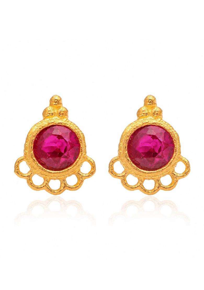 Gold-Plated Circular Studs Earrings with CZ Stone for Women | Traditional Temple Jewellery for Wedding & Festive Wear | Gift for Her - Indya