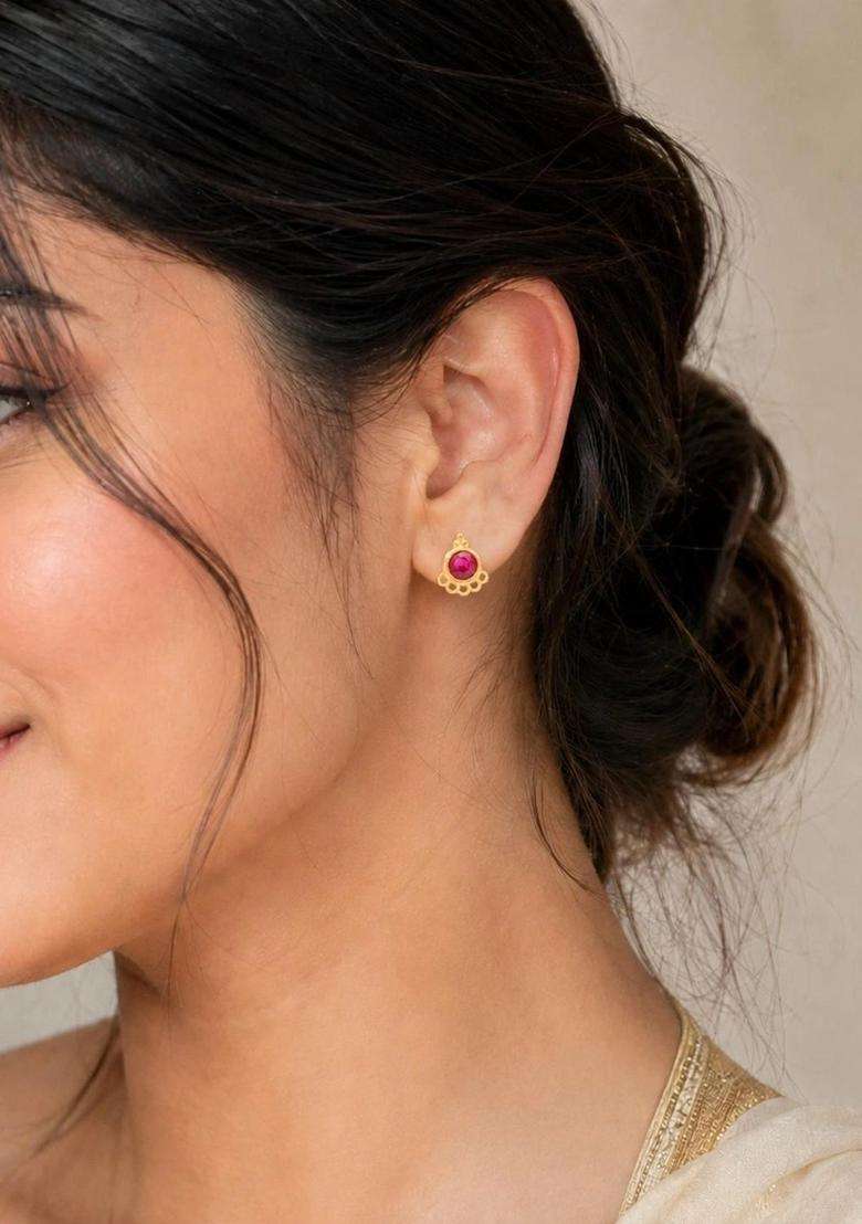 Gold-Plated Circular Studs Earrings with CZ Stone for Women | Traditional Temple Jewellery for Wedding & Festive Wear | Gift for Her - Indya