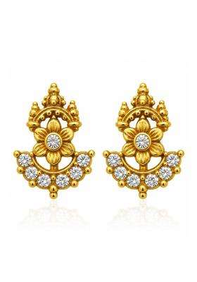 Gold-Plated Floral Studs Earrings with CZ Stone for Women | Traditional Temple Jewellery for Wedding & Festive Wear | Gift for Her