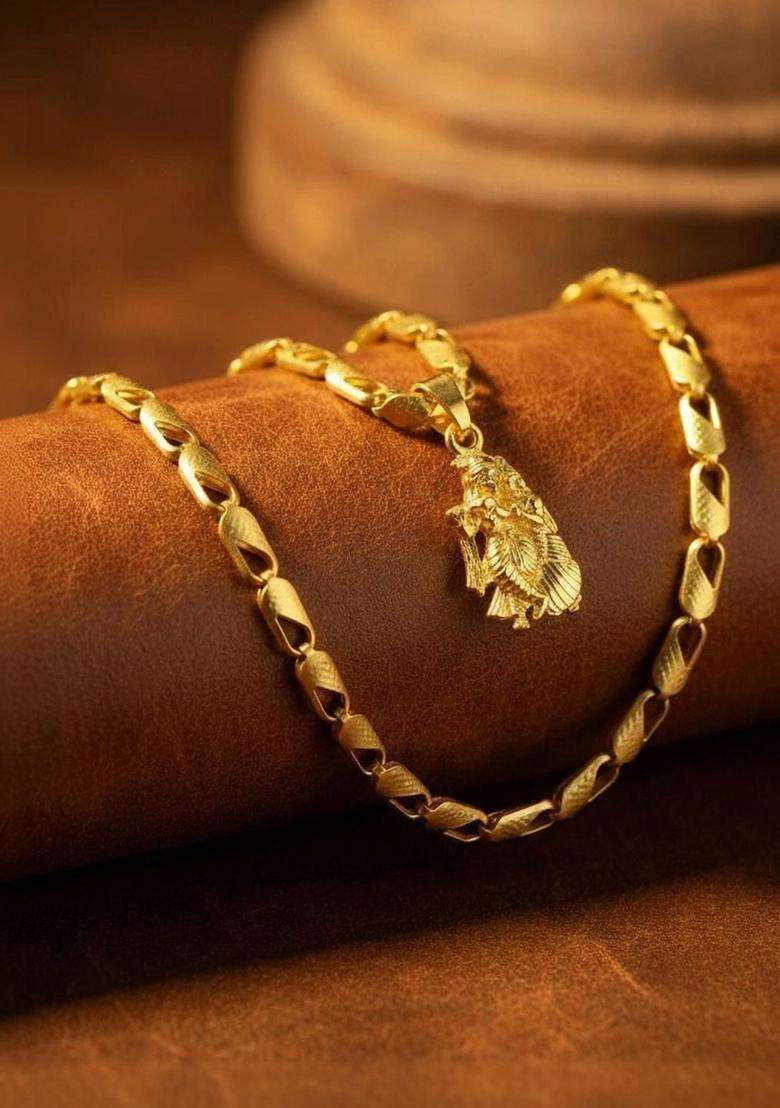 Gold-Plated Quirky Pendants with Chains for Men & Women | Traditional Temple Jewellery for Wedding & Festive Wear | Festive Gift - Indya