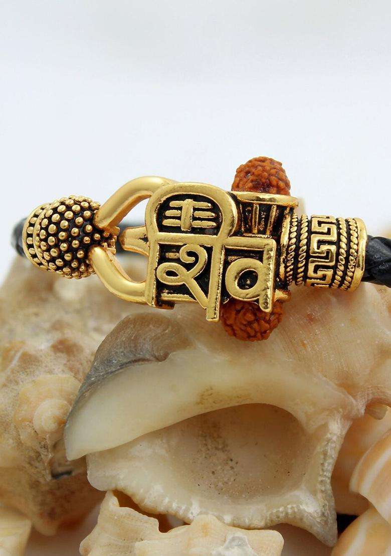 Gold-Plated Temple Kada Bracelet for Men | Traditional Temple Jewellery for Wedding & Festive Wear | Gift for Him - Indya