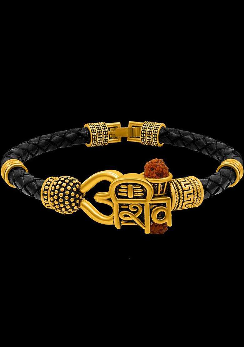 Gold-Plated Temple Kada Bracelet for Men | Traditional Temple Jewellery for Wedding & Festive Wear | Gift for Him - Indya