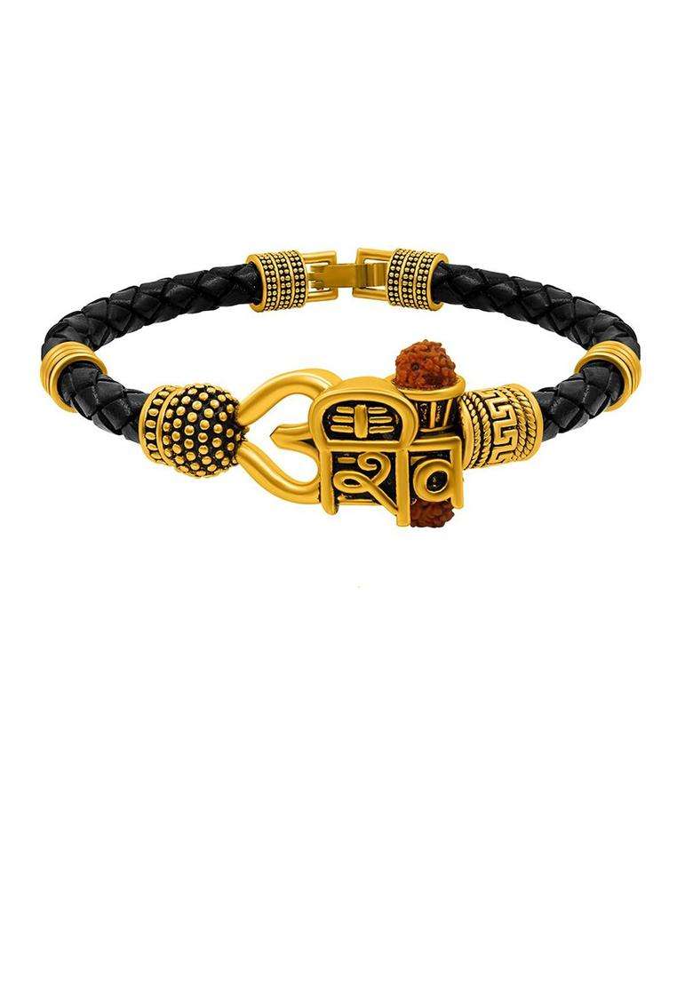 Gold-Plated Temple Kada Bracelet for Men | Traditional Temple Jewellery for Wedding & Festive Wear | Gift for Him - Indya