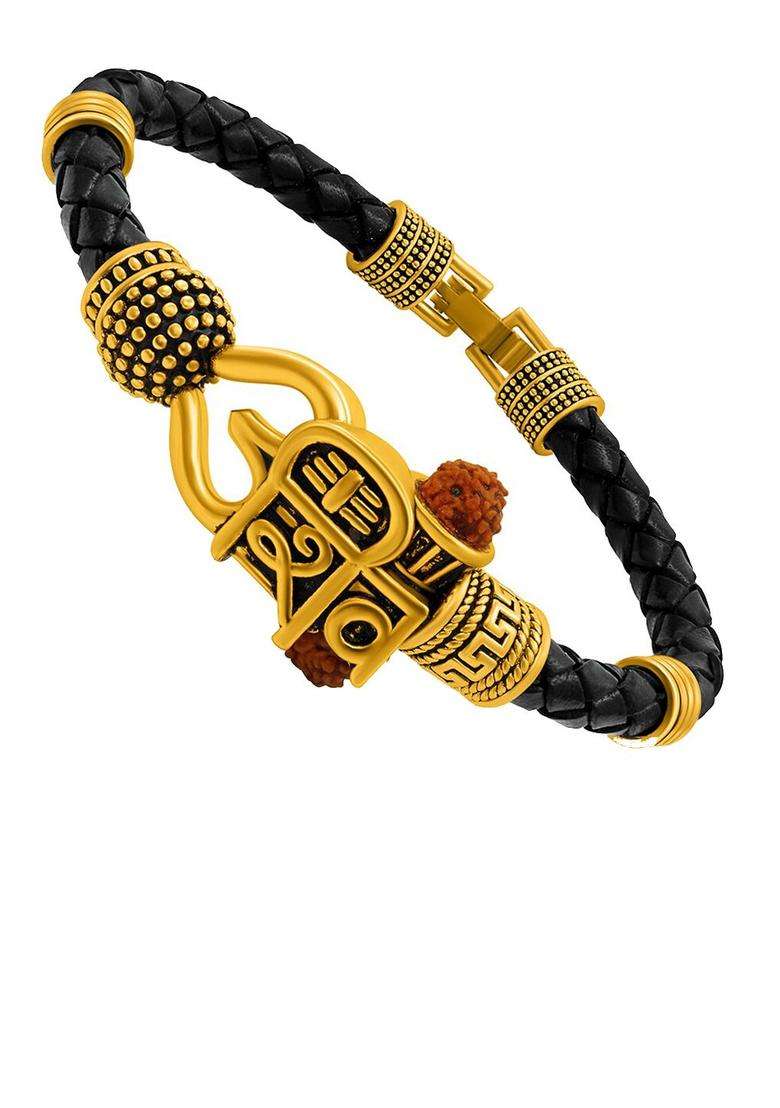 Gold-Plated Temple Kada Bracelet for Men | Traditional Temple Jewellery for Wedding & Festive Wear | Gift for Him - Indya