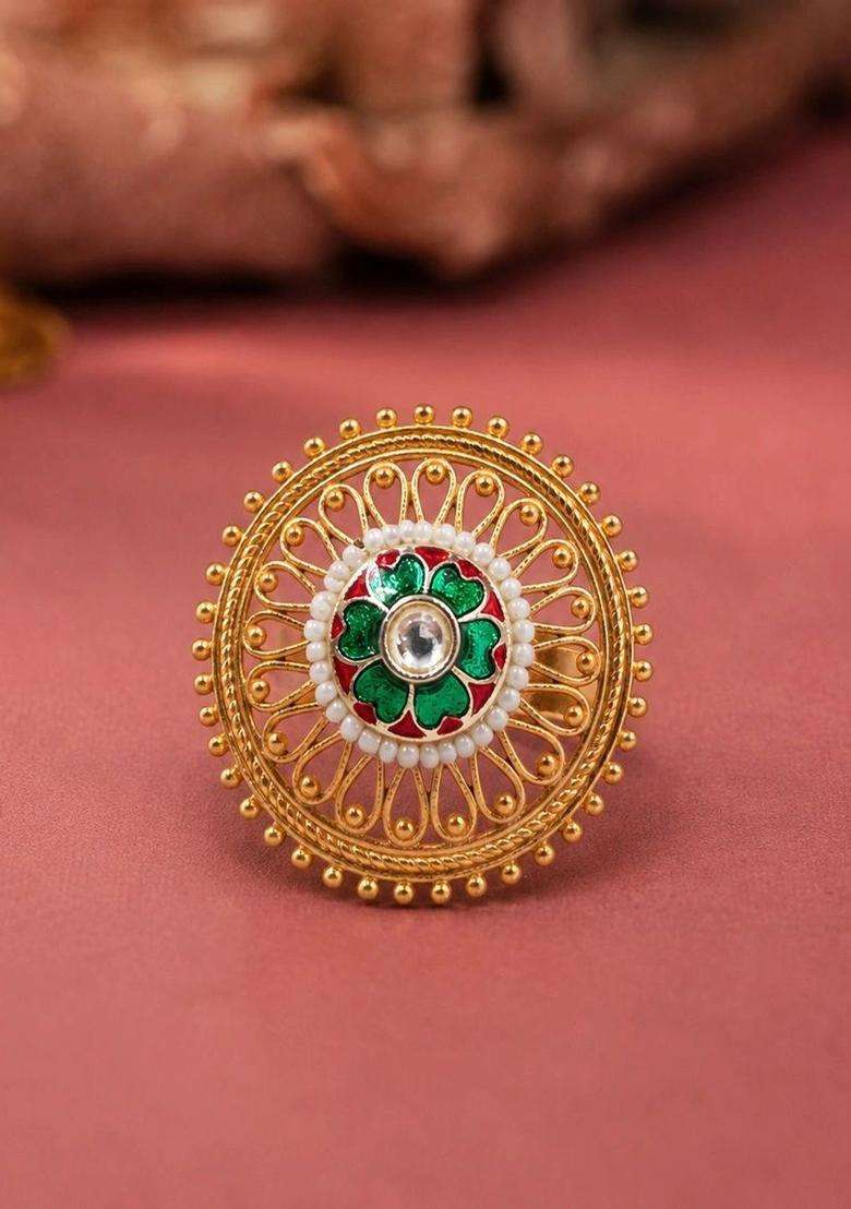 Gold-Plated Temple Finger Ring for Women | Traditional Temple Jewellery for Wedding & Festive Wear | Gift for Her - Indya