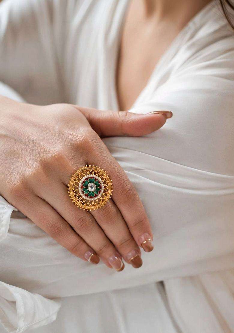 Gold-Plated Temple Finger Ring for Women | Traditional Temple Jewellery for Wedding & Festive Wear | Gift for Her - Indya