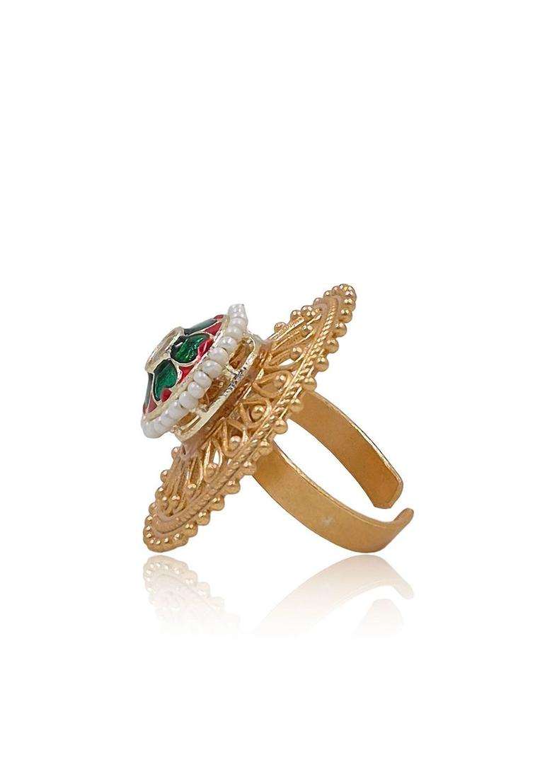 Gold-Plated Temple Finger Ring for Women | Traditional Temple Jewellery for Wedding & Festive Wear | Gift for Her - Indya