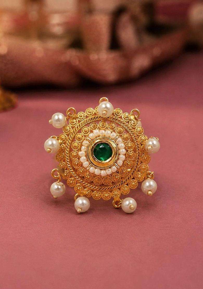 Gold-Plated Temple Finger Ring for Women | Traditional Temple Jewellery for Wedding & Festive Wear | Gift for Her - Indya