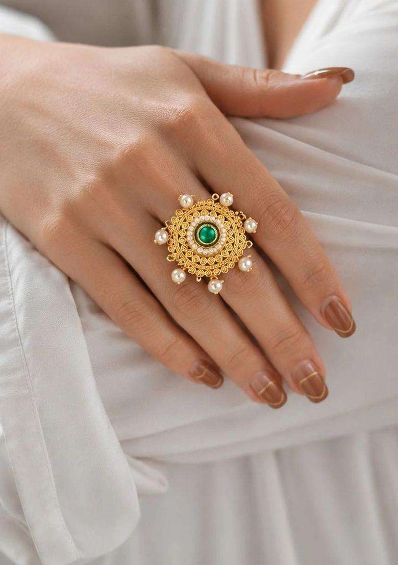 Gold-Plated Temple Finger Ring for Women | Traditional Temple Jewellery for Wedding & Festive Wear | Gift for Her - Indya