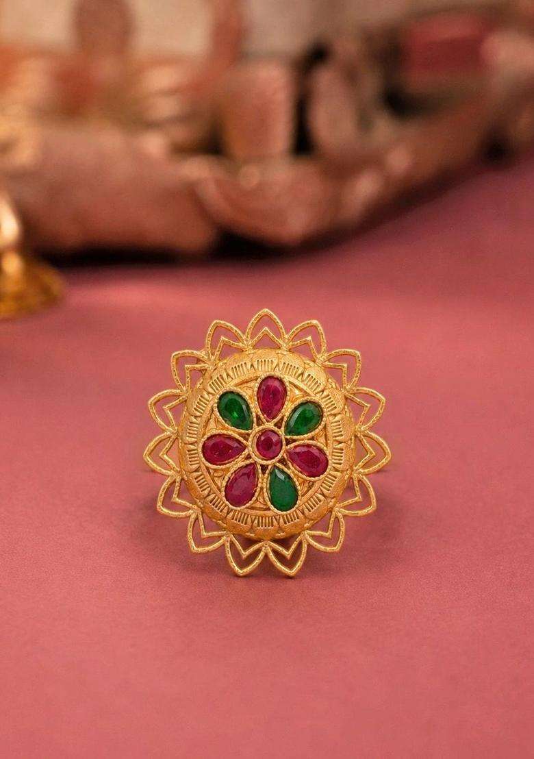 Gold-Plated Temple Finger Ring for Women | Traditional Temple Jewellery for Wedding & Festive Wear | Gift for Her - Indya