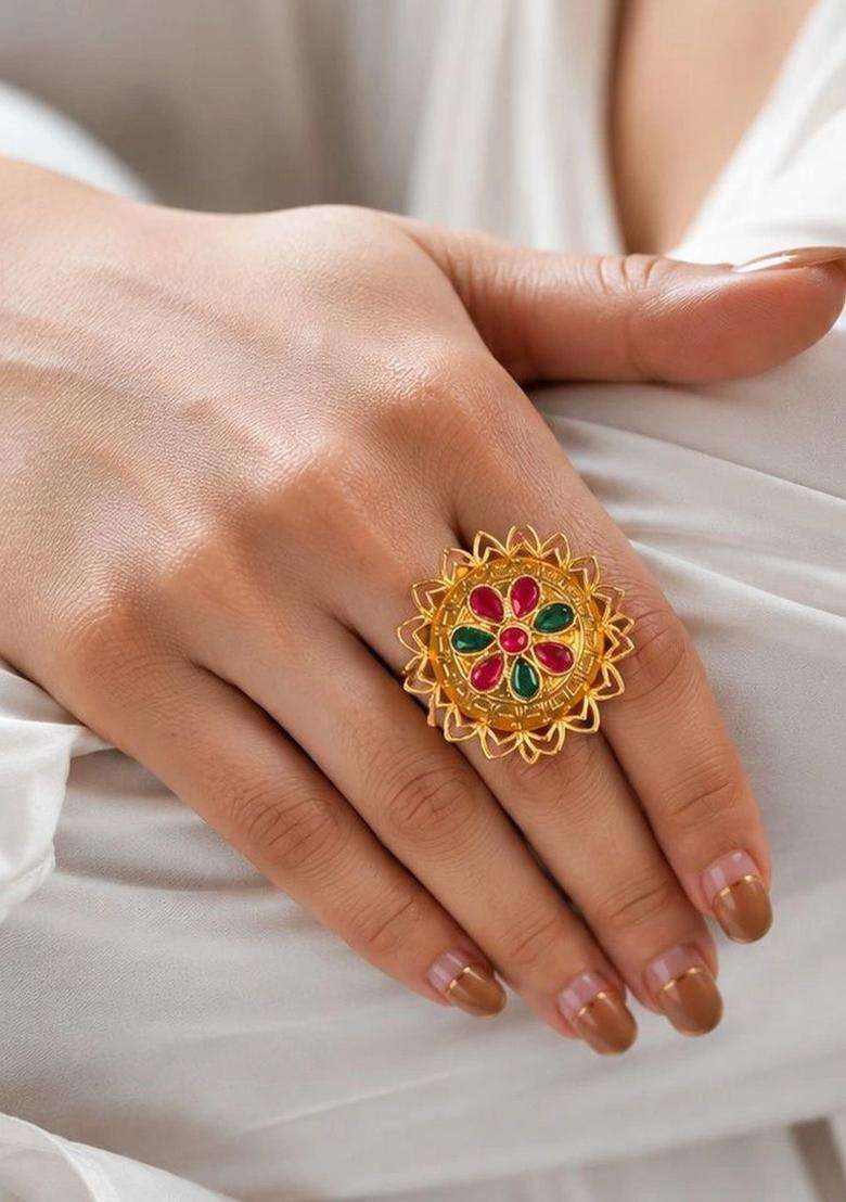 Gold-Plated Temple Finger Ring for Women | Traditional Temple Jewellery for Wedding & Festive Wear | Gift for Her - Indya