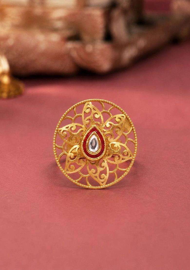 Gold-Plated Temple Finger Ring for Women | Traditional Temple Jewellery for Wedding & Festive Wear | Gift for Her - Indya