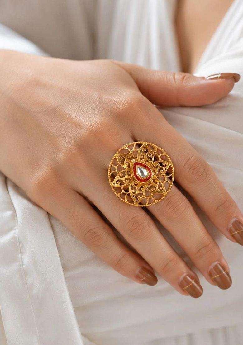 Gold-Plated Temple Finger Ring for Women | Traditional Temple Jewellery for Wedding & Festive Wear | Gift for Her - Indya