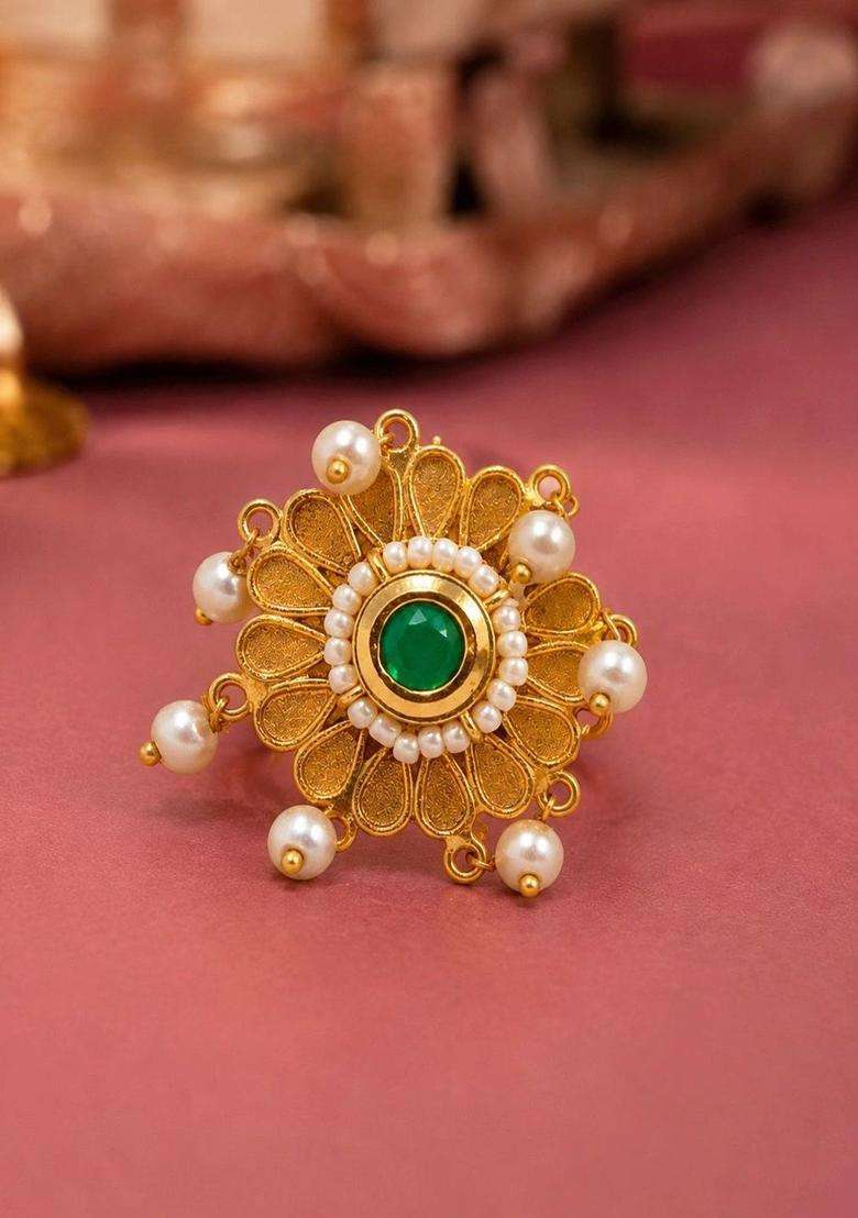 Gold-Plated Temple Finger Ring for Women | Traditional Temple Jewellery for Wedding & Festive Wear | Gift for Her - Indya