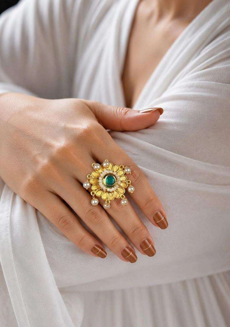 Gold-Plated Temple Finger Ring for Women | Traditional Temple Jewellery for Wedding & Festive Wear | Gift for Her - Indya