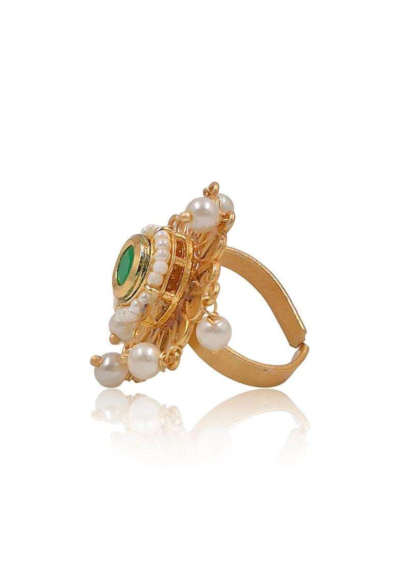 Gold-Plated Temple Finger Ring for Women | Traditional Temple Jewellery for Wedding & Festive Wear | Gift for Her - Indya