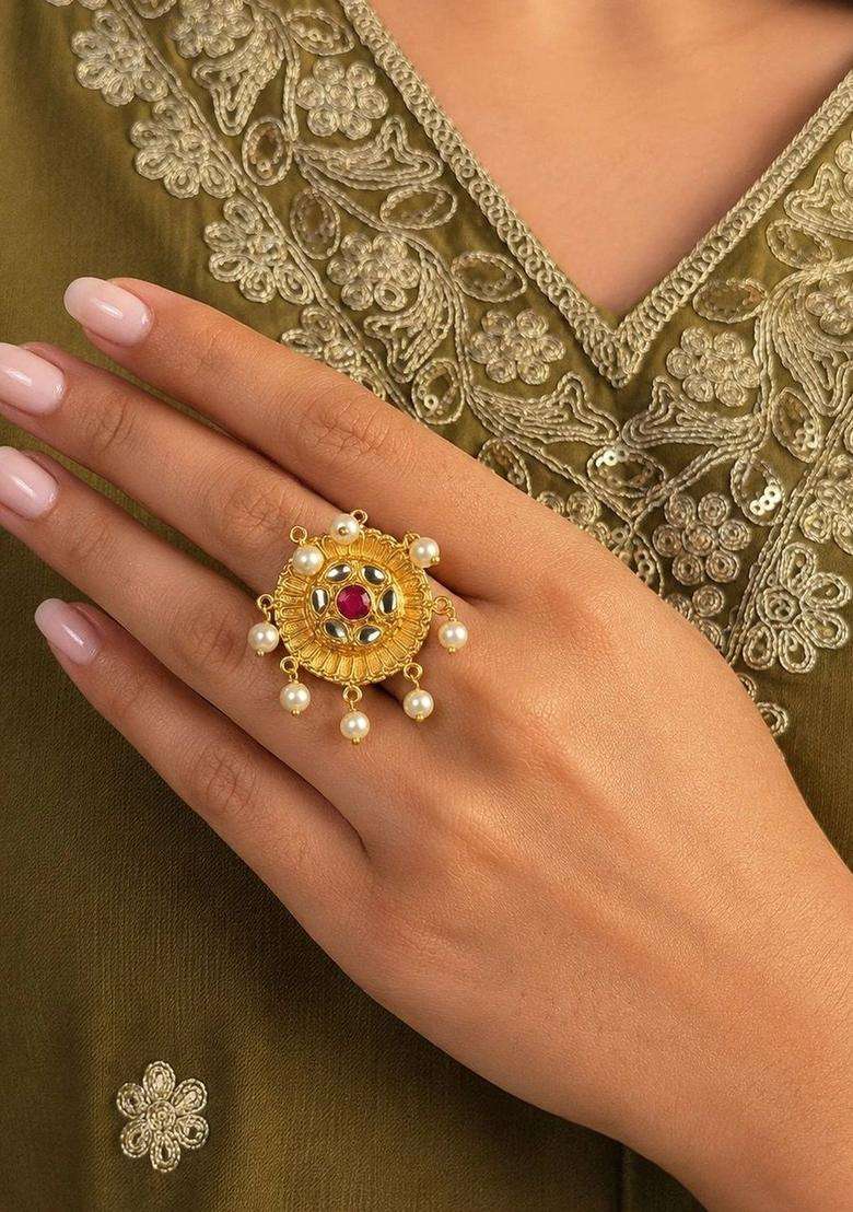 Gold-Plated Temple Finger Ring for Women | Traditional Temple Jewellery for Wedding & Festive Wear | Gift for Her - Indya