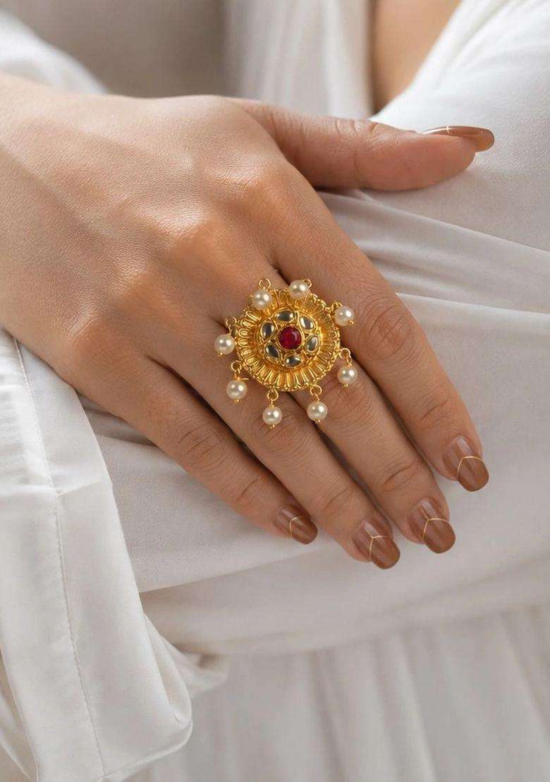 Gold-Plated Temple Finger Ring for Women | Traditional Temple Jewellery for Wedding & Festive Wear | Gift for Her - Indya