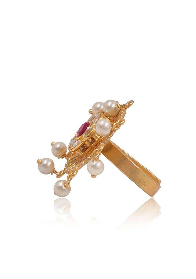 Gold-Plated Temple Finger Ring for Women | Traditional Temple Jewellery for Wedding & Festive Wear | Gift for Her - Indya