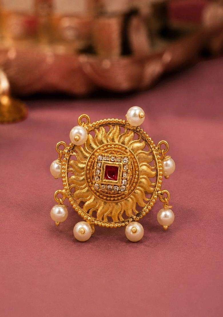Gold-Plated Temple Finger Ring for Women | Traditional Temple Jewellery for Wedding & Festive Wear | Gift for Her - Indya
